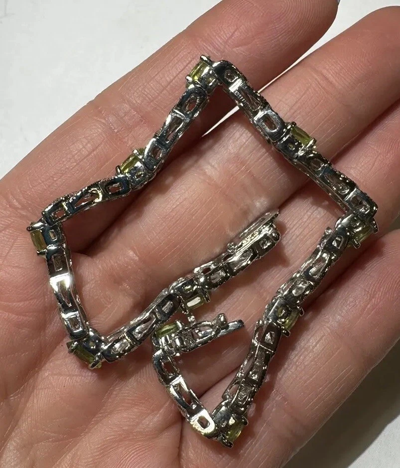 FAS Firmato Peridoto Verde Strass Argento Sterling 7 " Xx Braccialetto Tennis - Immagine 4 di 4