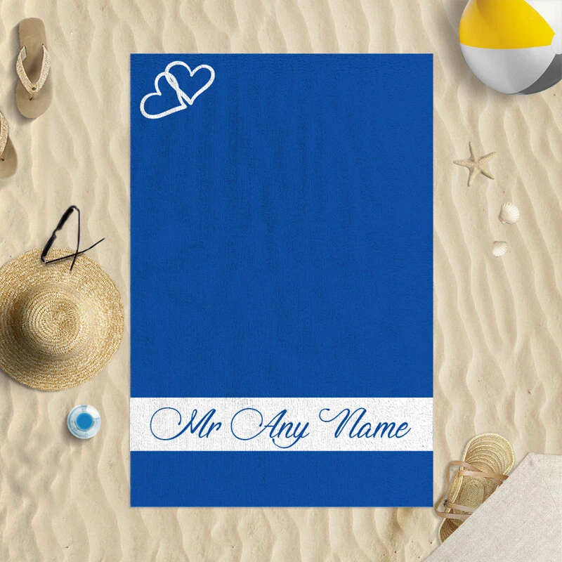147x99.1cm Personnalisé Bleu Cœur Mr Design Microfibre Plage Towel Mariage Gift - Photo 1/1