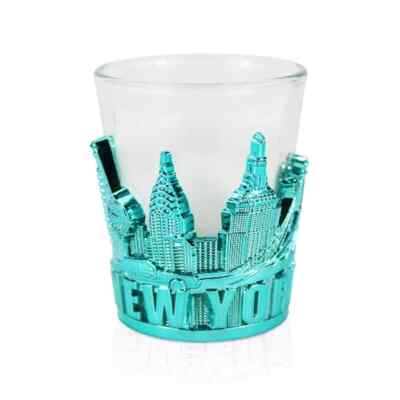 Metallic Skyline ''NEW YORK'' 3D NYC Souvenir Shot Glass collectible/souvenir Cyan