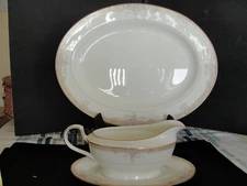 MIKASA GARLANDS 14 1/4" OVAL PLATTER, GRAVY BOAT W/ TRAY