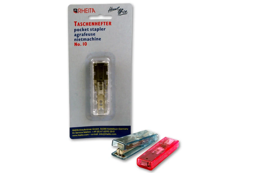 RHEITA Taschen-Hefter Mini-Heftmaschine für Heftklammern No. 10 / transparent pink