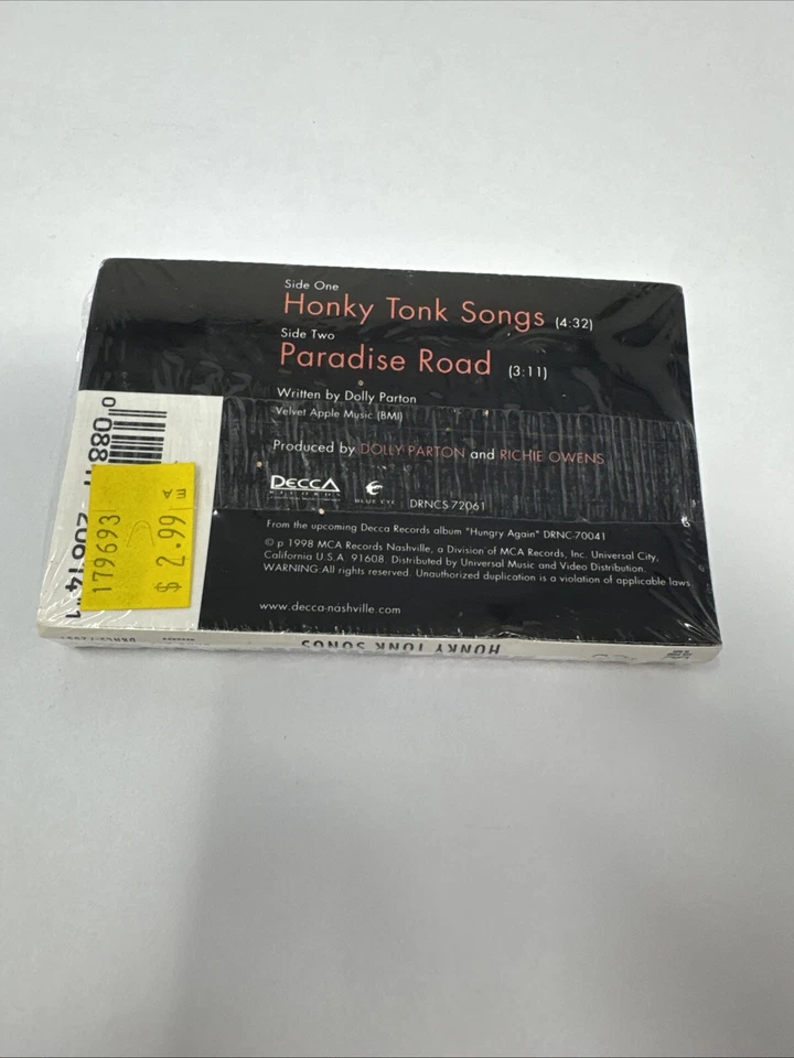Dolly Parton NEW CASSETTE SINGLE HONKY TONK SONGS Paradise Road Decca 1998 - Image 3 of 4