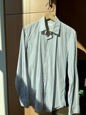 Prada Striped White And Blue Men’s Dress Shirt 39 15.5 Made In Italy