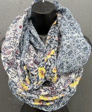 Cotton Blend Infinity Scarf Blue Floral Patchwork Lightweight Boho Cottage