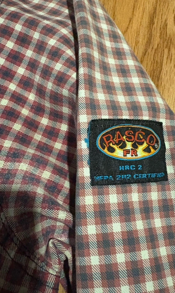 Rasco FR Red Plaid Denim Shirt Men’s 3XL Flame Resistant Long Sleeve Buttoned - Image 4 of 4