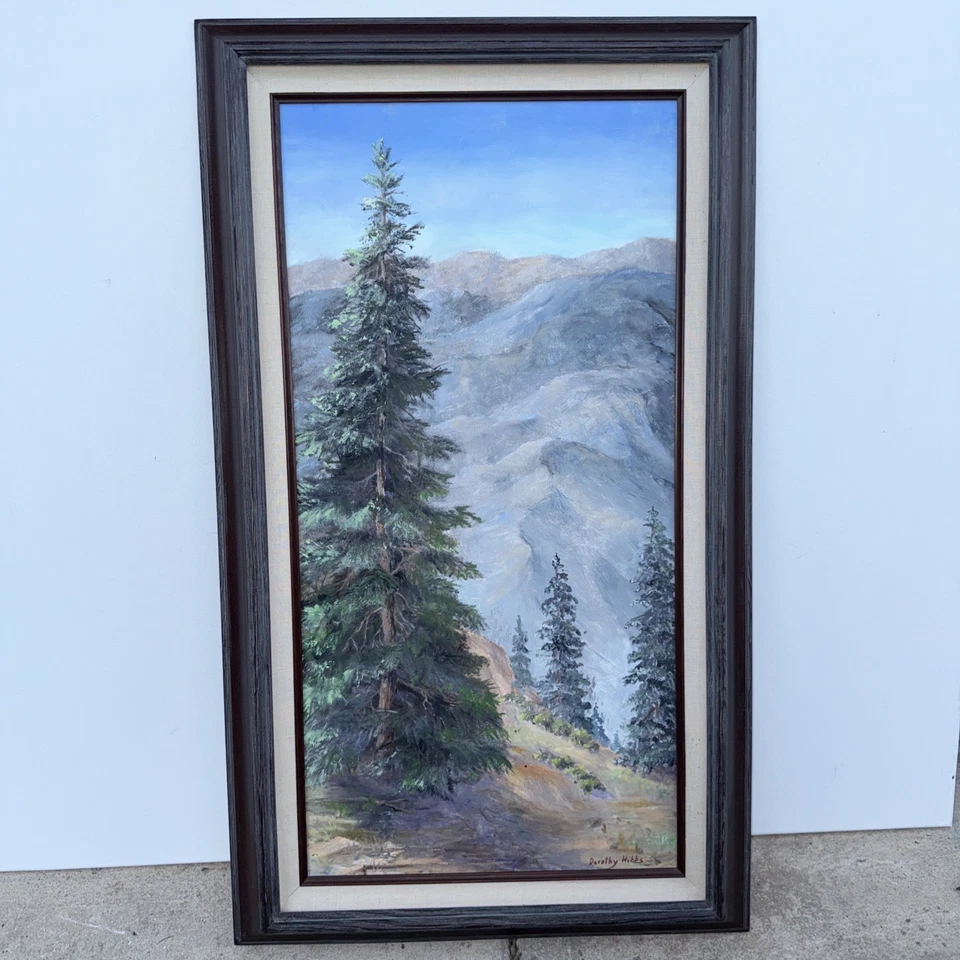 Pintura de paisagem Dorothy Hibbs majestosa pinheiro arte montanhosa 37” x 21” - Imagem 2 de 4