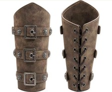 1 Pair Arm Guards Medieval Faux Leather Wristband Cosplay Adult Buckle Bracers