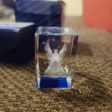 3D Etched Lead Crystal Paperweight Angel Glass Gallery Crystal Collection W/base