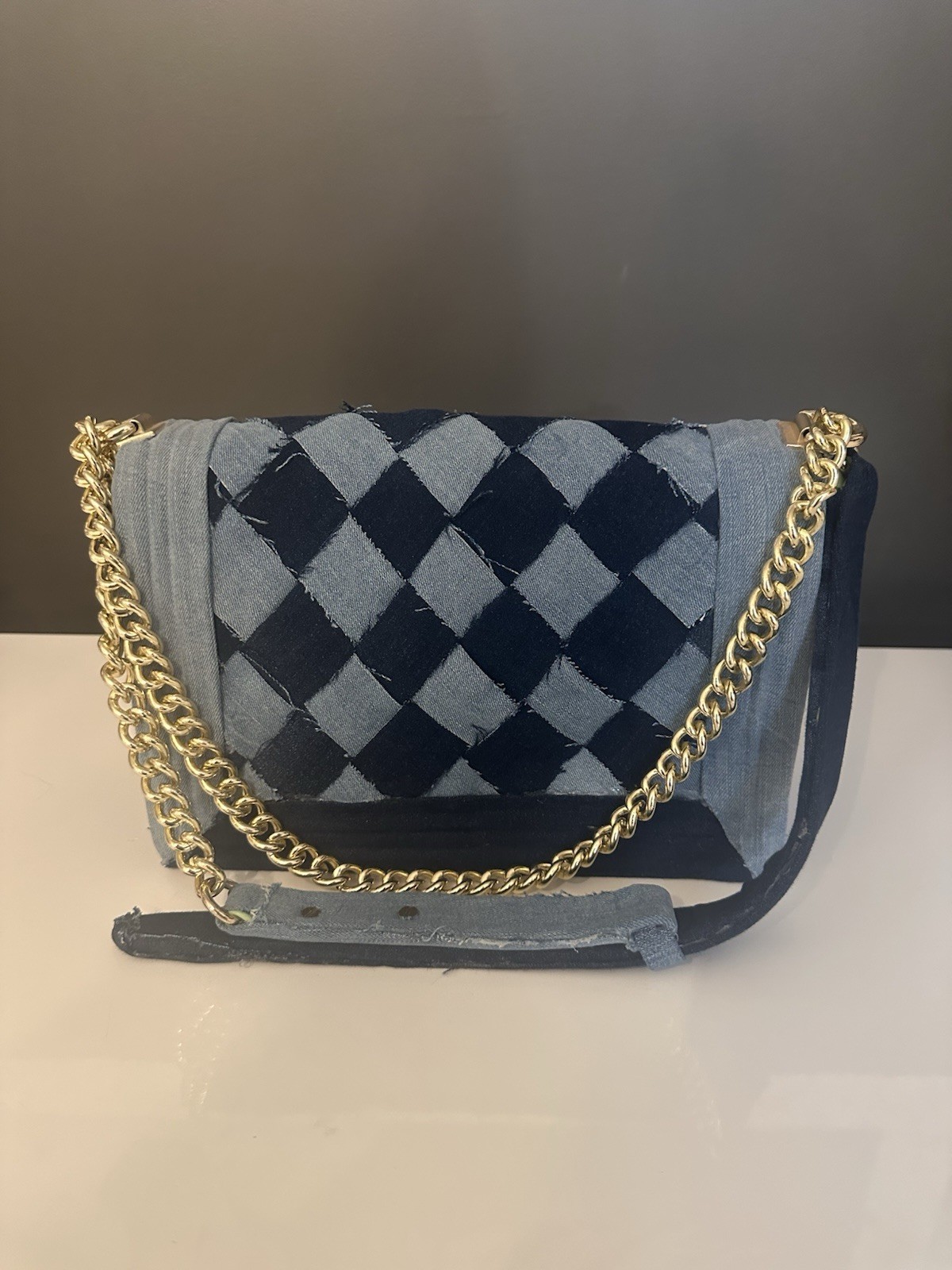 Custom Levis Blue Denim Patchwork Flap Purse BCBG… - image 5