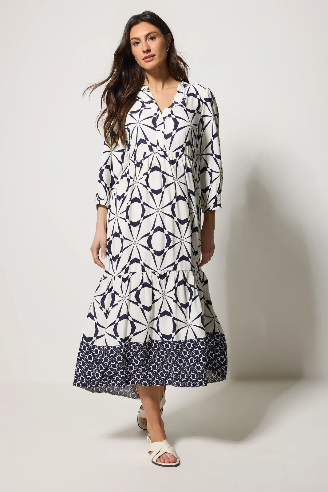 M&Co Women's Geometric Print Tiered Maxi Dress