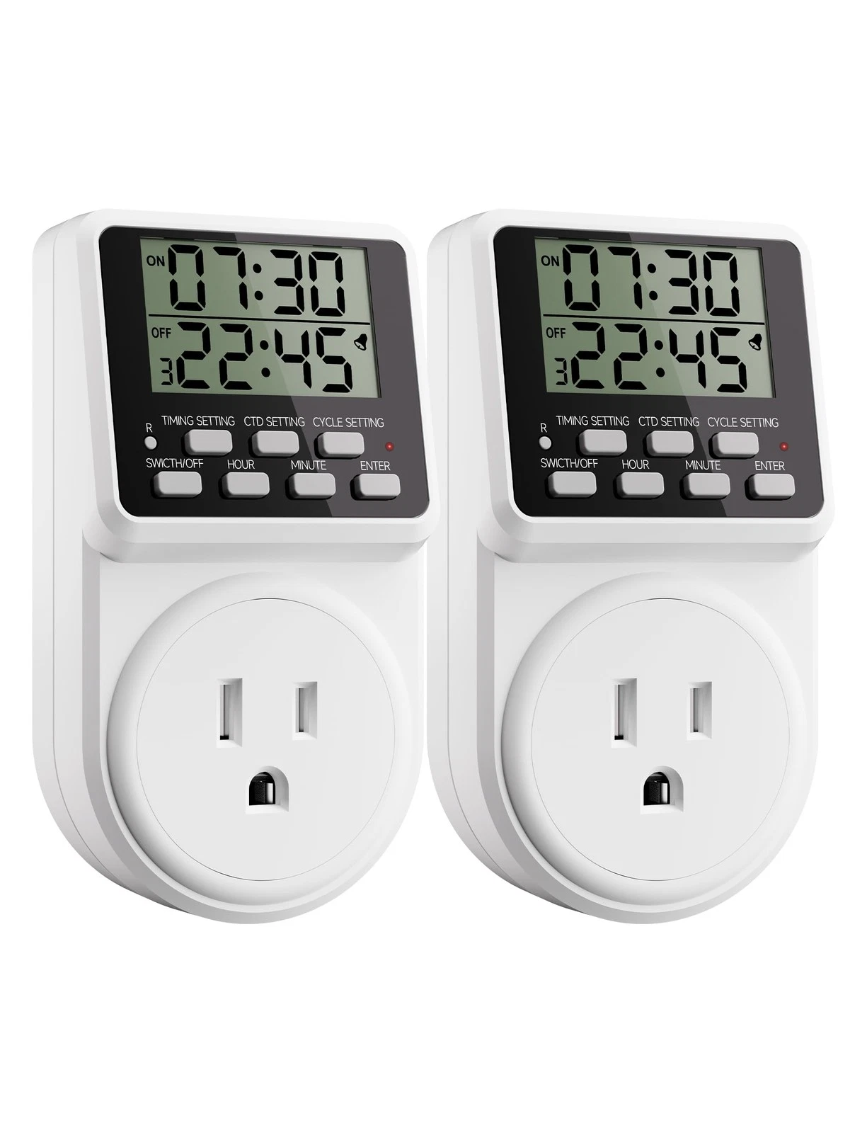 2 PCS Indoor Digital Intermittent Outlet Timer Plug 24 Hour Power Switch