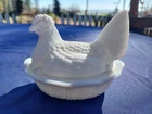 Westmorland vintage/antique white milk glass hen on nest