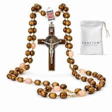 Catholic Rosary Necklace Wooden Prayer Beads Cross Pendant for Men Women