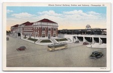 Vintage Illinois Central Railway Station & Subway Champaign IL Linen Postcard