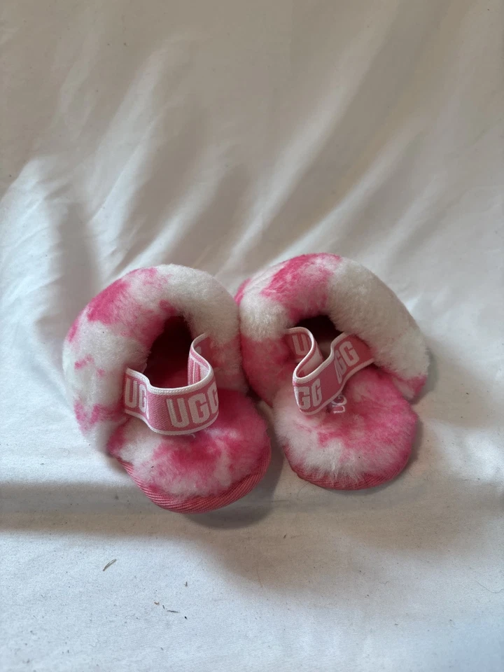 Zapatilla UGG para niños pequeños Fluff Yeah Slide rosa mármol talla 7 totalmente nueva Foto 2 de 4