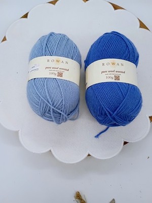 Rowan Pure 100% Worsted Wool 2 Ballss 1 Medium and 1 Light Blue 219 yrds each