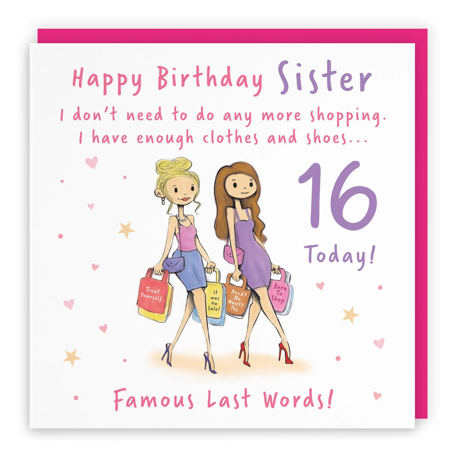 16th Sister Birthday Card Shopping Silly Squiggles