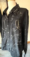 Victor Costa Occasions Bead & Sequin Embellished Black Denim Jacket NWT Sze 2X