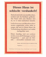 Original Luftschutz Anmerkung Aushang -Dieses Haus ist schlecht verdunkelt.-