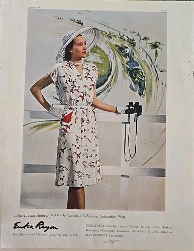 1946 Enka Rayon California Authentic Print women's dress Alice May Hat ad - Picture 1 of 1