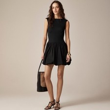 NWT!! J. CREW Bubble-Hem Mixy Dress Solid Black Mini Poplin Bubble Hem Small