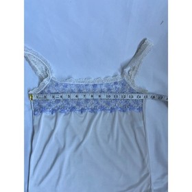 Vintage Triumph Lace Trim White Lavender Sleep Shirt Lingerie Floral L Satin