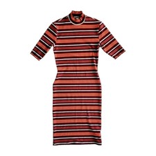 Womens Urban Outfitters Midi Knit Dress, Orange & Red Stripes, 3/4 Sleeves,  XS