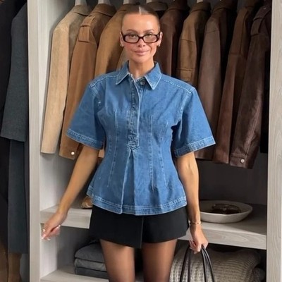 NWT H&M Defined-waist Denim Shirt Denim Blue 1316800003 S, M, L, XXL