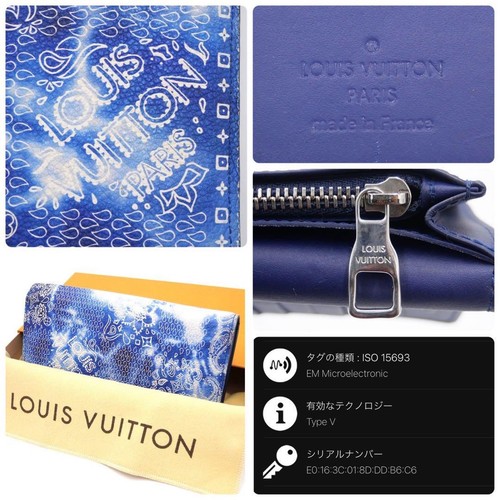 Louis Vuitton Bandana Brazza Portafoglio Lungo Blu Bianco Monogramma M81405 Ottimo - Foto 9 di 9