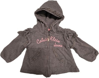 Calvin Klein Jeans Baby Girls Gray Ruffle Full Zip Hoodie Sweatshirt 12M GUC Pin