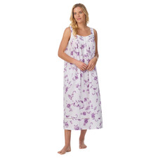 Aria Sleeveless White Multi Floral 100 Cotton Lawn Ballet Nightgown Gown L