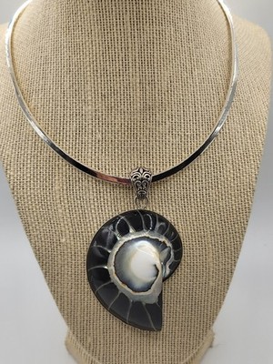 Artisan Crafted Ex Large Nautilus Shell Bali 925 Sterling Bale Torque Necklace 