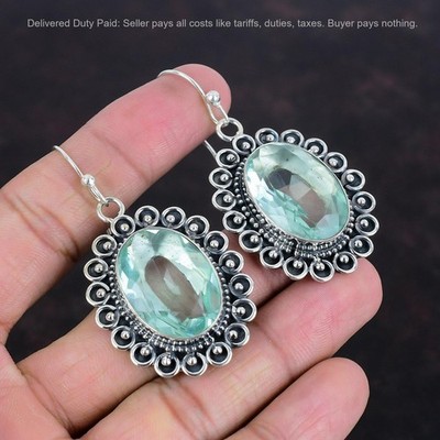 Valentines Deal Apatite Stone Hook Dangle Daughter Earrings 925 Sterling Silver