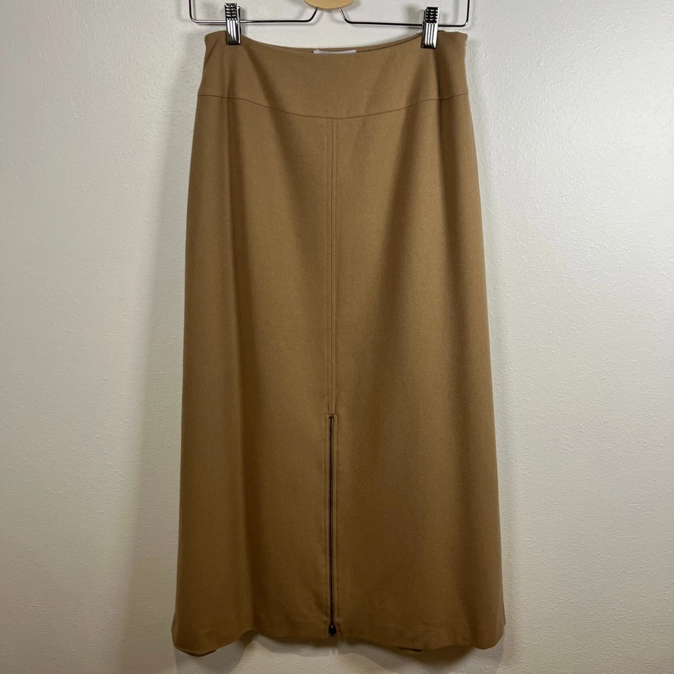 VTG Harvé Benard Wool Skirt Sz. S Camel Brown Zip Front Midi Preppy Academia - Image 2 of 4