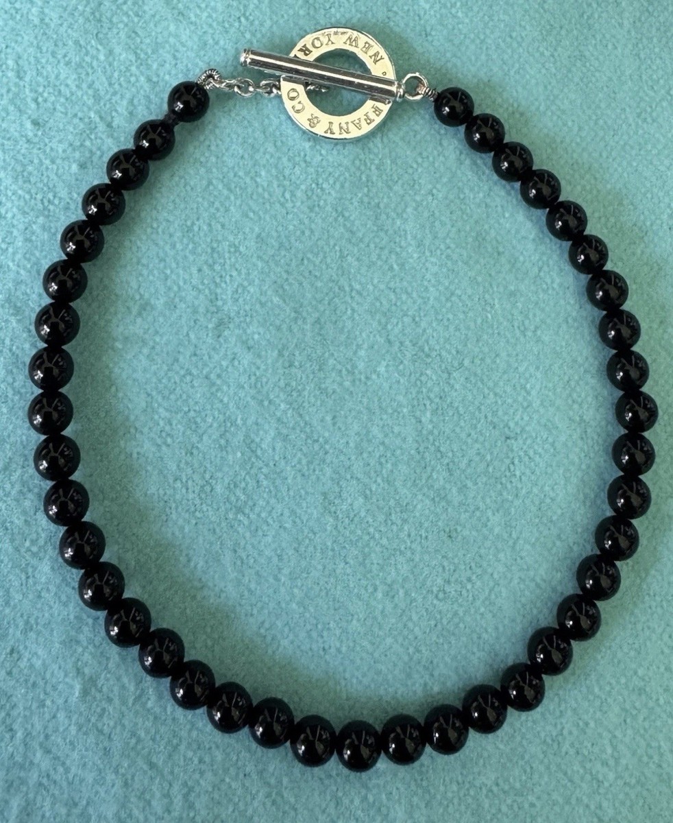 Tiffany & Co. Onyx Beads 4mm Bracelet in Sterling Silver 7.3 inches
