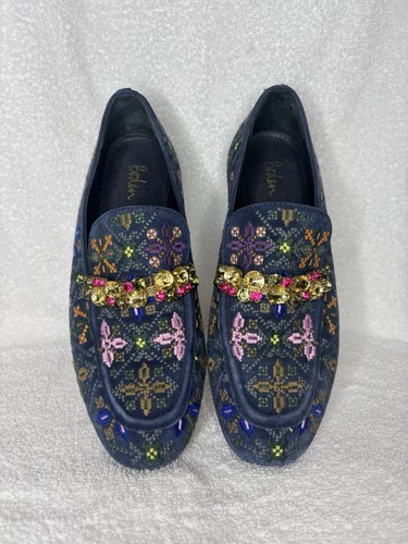 Boden Embroidered Suede Loafers Floral Slip On Flat Shoes Women Size 38/ 8 US