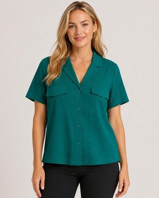 NWT MSRV $99 Size M Athleta Emerald Green Echo Top Button Down Shirt #587908