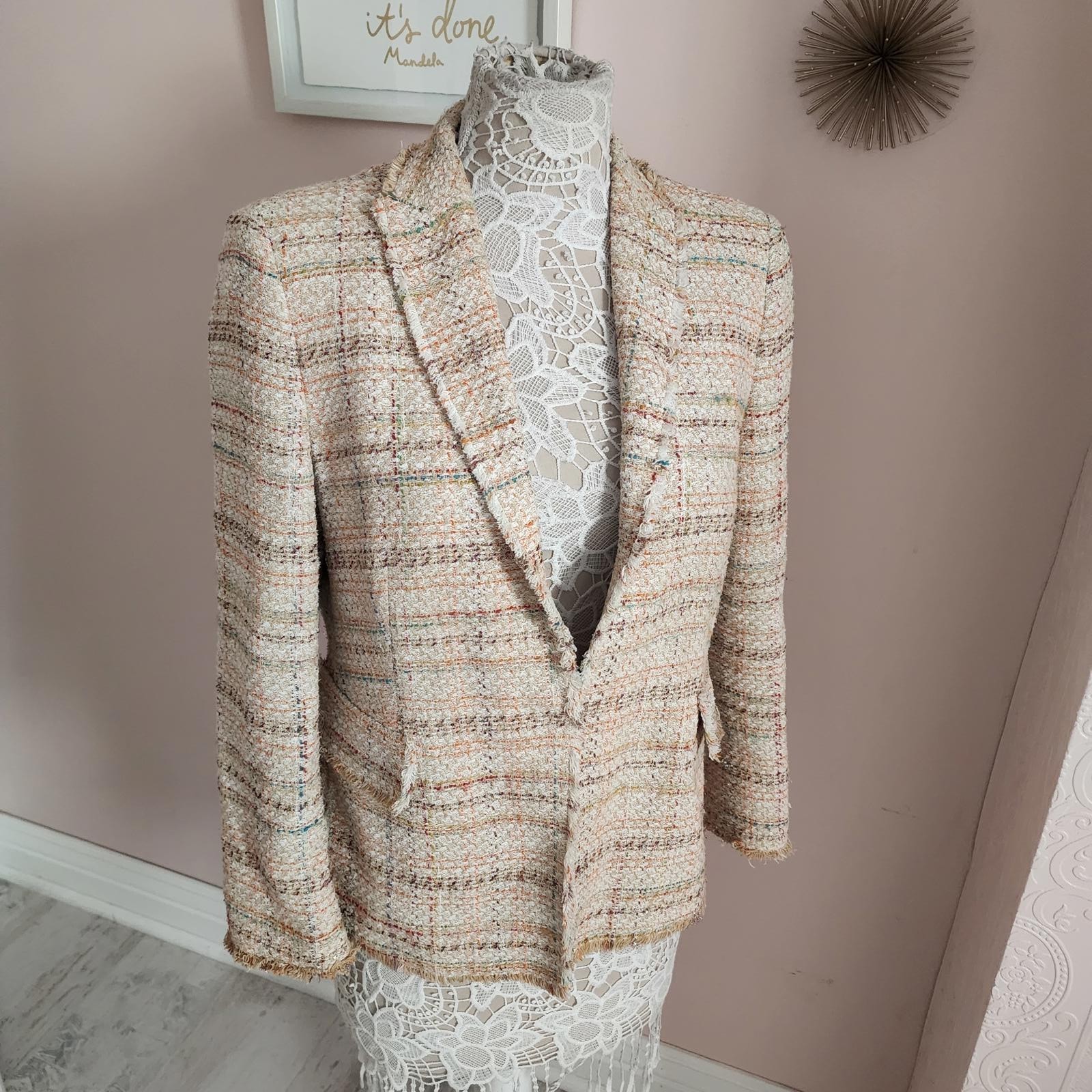 EUC AKRIS Punto tweed fringe unique blazer jacket 12