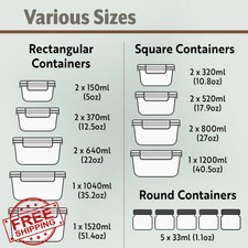 40pc Glass Food Storage Containers, Airtight Lids, BPA-Free