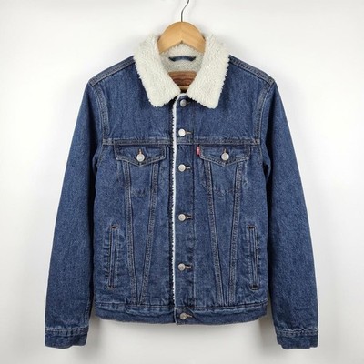 Levis Sherpa Jeansjacke 14A Blau Teddyfutter Vintage Denim Trucker Winter