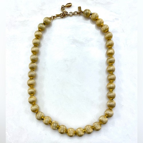 Vintage Monet Matte Gold Round Bead Necklace