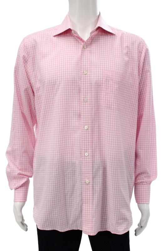 Faconnable Men's Long Sleeves Button Down Pink Plaid Shirt Size XL
