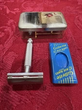 Vintage Gillette US Razor Set W/ Case and Blades case made in Germany 