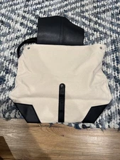 Deux Lux Women's Beige/Black Demi Backpack Canvas Bag Vegan Leather Straps
