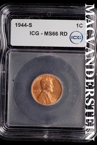 1944-S Lincoln Wheat Cent-ICG MS 66 RD Choice Gem BU No Reserve #SLL629