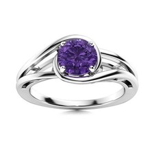 Solitaire 5MM Round Amethyst 925 Sterling Silver Split Shank Ring For Women