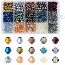 1800pcs 4mm Crystal Beads for Jewelry Making, Bicone Bracelet Bead Faceted Gl...