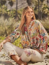 Johnny Was Pearce Blaire Silk Button Down Blouse Floral Large, Oversized NWT