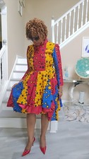 African print dress long sleeves with cover neck collar size06,08.