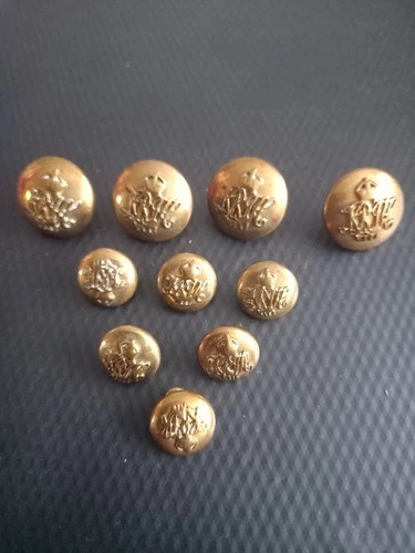 Vintage WW1/2 British Army Royal Tank Regiment Brass Tunic Buttons Large & Small